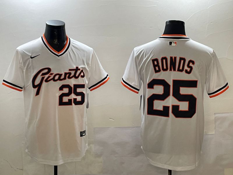 Men San Francisco Giants 25 Bonds White Throwback 2025 Nike MLB Jersey style 1